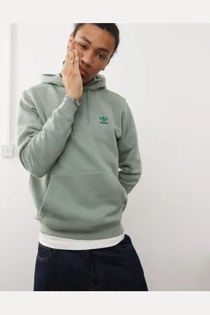 adidas Sudadera verde con capucha y trébol Trefoil Essentials de