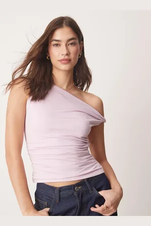 Abercrombie & Fitch Top con escote Bardot asimétrico y detalle retorcido de modal de -Morado