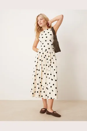 Abercrombie & Fitch Vestido midi con cuello alto, cintura baja y de