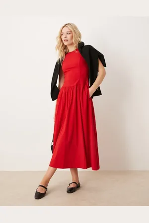 Abercrombie & Fitch Vestido midi con cuello alto y cintura baja de
