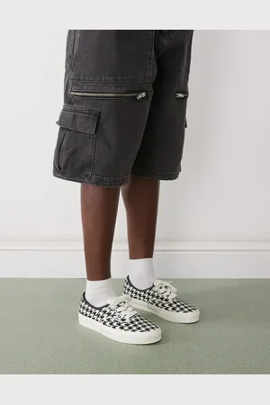 Vans Zapatillas de deporte blancas y negras con diseño de pata de gallo bordado y cordones extragrandes de Authentic