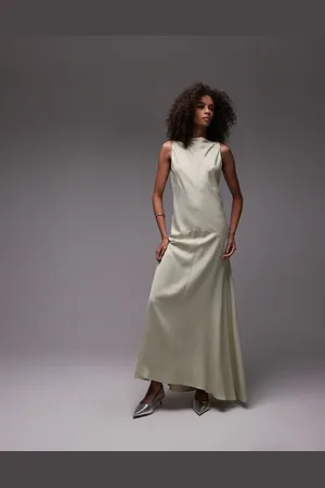 MANGO Vestido largo verde tenue sin mangas con cintura baja Capsule de