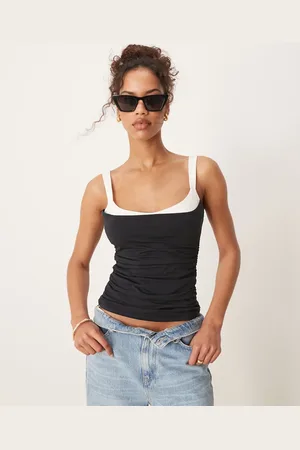 Abercrombie & Fitch Top negro con escote corazón blanco en contraste de