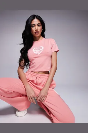 Kaiia Camiseta color con diseño encogido y logo de corazón en contraste de (parte de un conjunto)-Naranja