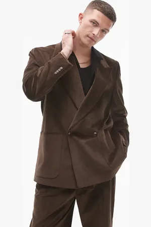 Topman Chaqueta de traje extragrande con doble botonadura de pana de