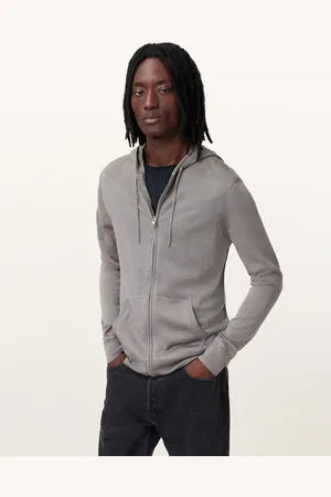 AllSaints Sudadera marrón con capucha y cremallera de lana de merino Mode de