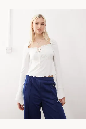 Reclaimed Blusa color crudo con mangas acampanadas y ribete de encaje de -Blanco