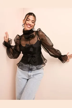 ASOS Top de tirantes con manga larga y lazo de organza de