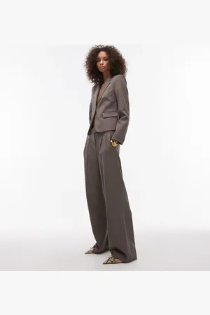 MANGO Pantalones marrones de pernera ancha con pinzas delanteras de (parte de un conjunto)