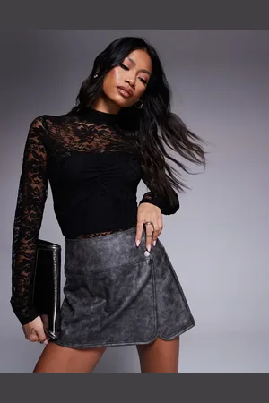 ASOS Body de manga larga con parte central fruncida de encaje de