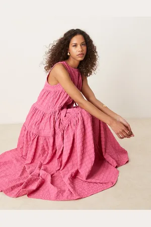 Ghospell Vestido midi fruncido de tejido texturizado de