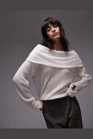 ARKET Jersey con escote Bardot plegado de punto calado transparente de