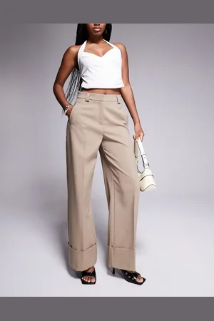 River Island Pantalones beis de pernera ancha con pinzas de -Marrón