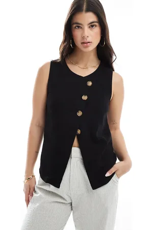 ASOS Chaleco abotonado en la parte delantera con diseño asimétrico de tejido efecto lino de