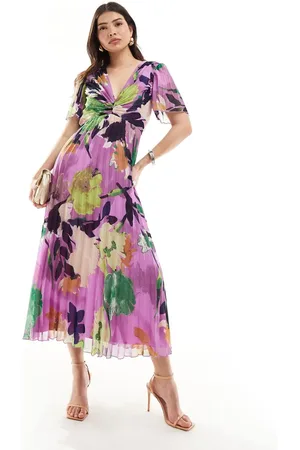 ASOS Vestido midi plisado con mangas fluidas y diseño de -Multicolor