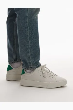 Tommy Hilfiger Zapatillas de deporte blanco hueso y verdes de cuero Court de