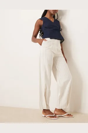 ASOS Pantalones de sastre color crudo a rayas con dobladillo regulable con trabillas de -Multicolor