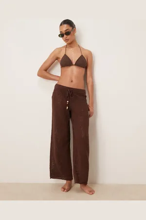 Abercrombie & Fitch Pantalones playeros marrones de punto transparente de