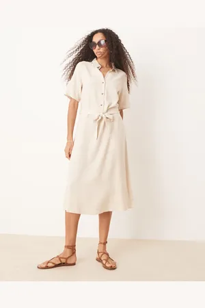 JDY Vestido camisero midi de mezcla de lino de -Neutro