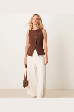 ASOS Pantalones de sastre blanco de corte culotte de lino de Petite-Neutro