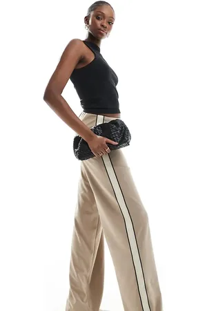 VERO MODA Pantalones beis sin cierres de corte suelto con rayas en el lateral de -Neutro