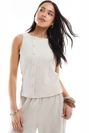 VERO MODA Top beis con tapeta asimétrica de tejido texturizado de (parte de un conjunto)-Neutro