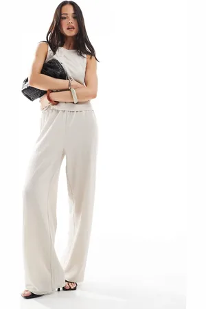 VERO MODA Pantalones beis de pernera ancha de punto texturizado de (parte de un conjunto)-Neutro