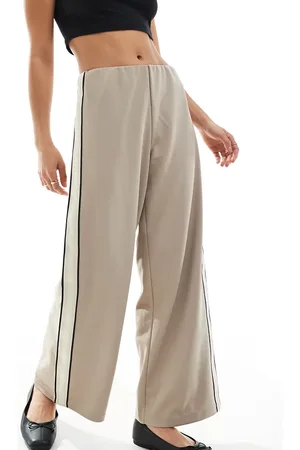 VERO MODA Pantalones beis fósil sin cierres de corte suelto con rayas en el lateral de -Neutro