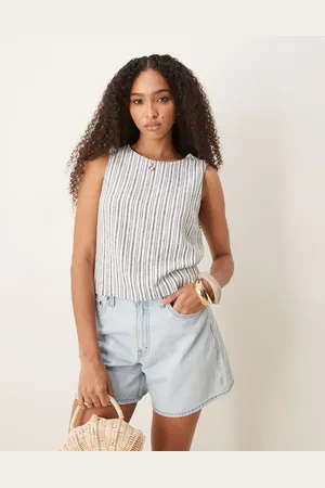 Abercrombie & Fitch Top a blancas y azules con lazada en la espalda de lino de -Multicolor