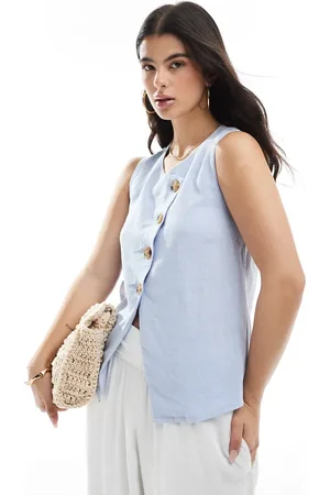 ASOS Chaleco abotonado en la parte delantera con diseño asimétrico de tejido efecto lino de