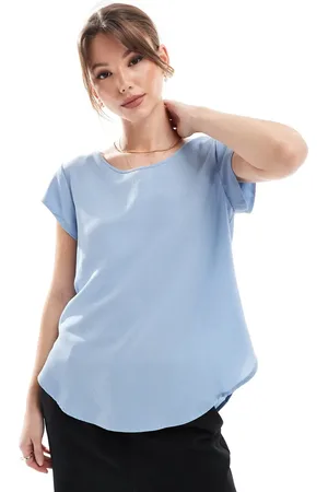 ONLY Blusa azul empolvado con cremallera en la espalda de