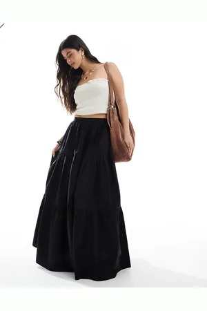 ASOS Falda larga negra escalonado de estilo boho de