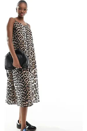 VERO MODA Vestido midi de tirantes con estampado de y parte delantera de pico de -Multicolor