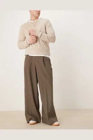 ASOS Pantalones de vestir marrones de corte muy ancho con pinzas de -Marrón