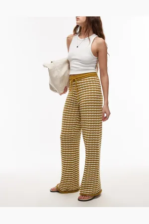 Topshop Pantalones a rayas amarillo mostaza de punto de