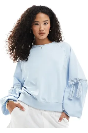 Miss Selfridge Sudadera azul empolvado con mangas globo y lazo de