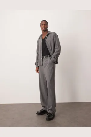 ASOS Pantalones de vestir grises de corte ancho con raya diplomática de (parte de un conjunto)