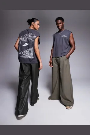 ASOS Camiseta gris unisex sin mangas de corte cuadrado extragrande con estampado con licencia de los Foo Fighters de