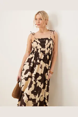 ASOS Vestido largo con y pecho fruncido de algodón satinado de -Multicolor