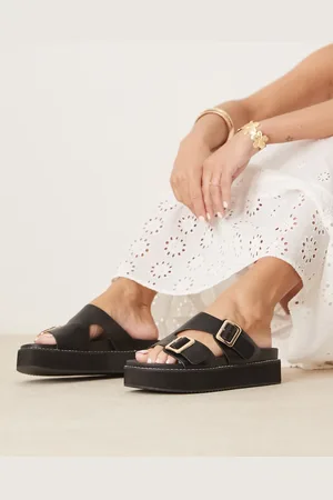 Raid Sandalias negras con plataforma plana y dos hebillas asimétricas Narina de -Negro