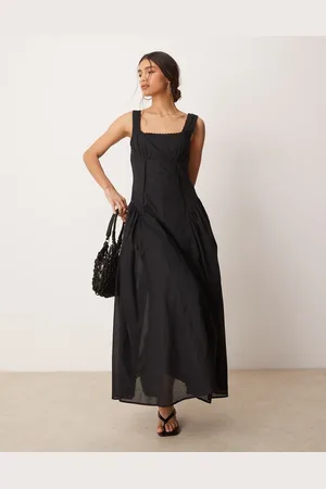 ASOS Vestido largo de estilo campestre con cuello cuadrado y cintura baja de