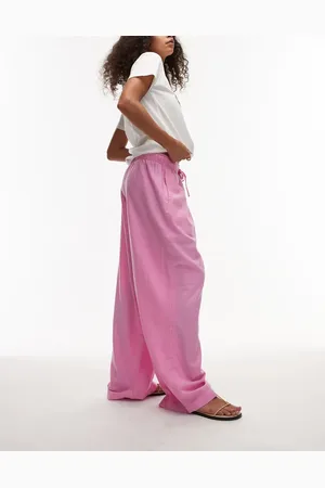 Topshop Pantalones rosas de corte globo de mezcla de lino de