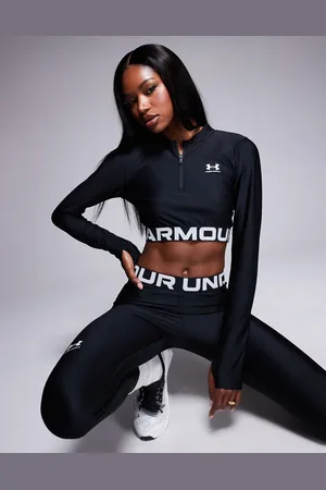 Under Armour Camiseta negra con cremallera corta de canalé Heatgear de