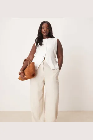 ASOS Pantalones color de pernera recta holgada de mezcla de lino de Curve-Neutro