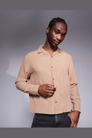ASOS Camisa beis de corte cuadrado estándar de tejido texturizado de -Marrón
