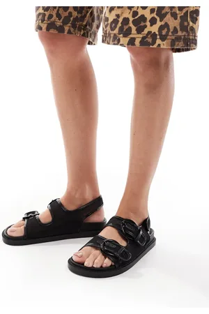 SEQWL Sandalias negras de malla con hebillas de -Negro