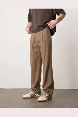 ASOS Chinos de vestir marrones de pernera recta con pinzas delanteras de mezcla de lana de