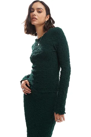 ONLY Top verde esmeralda de manga larga de tejido texturizado de (parte de un conjunto)