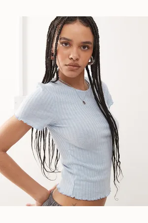 Noisy May Camiseta azul claro con diseño encogido y bordes ondulados de canalé de