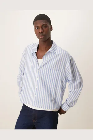 ASOS Camisa a rayas de corte cuadrado extragrande de tejido efecto lino de